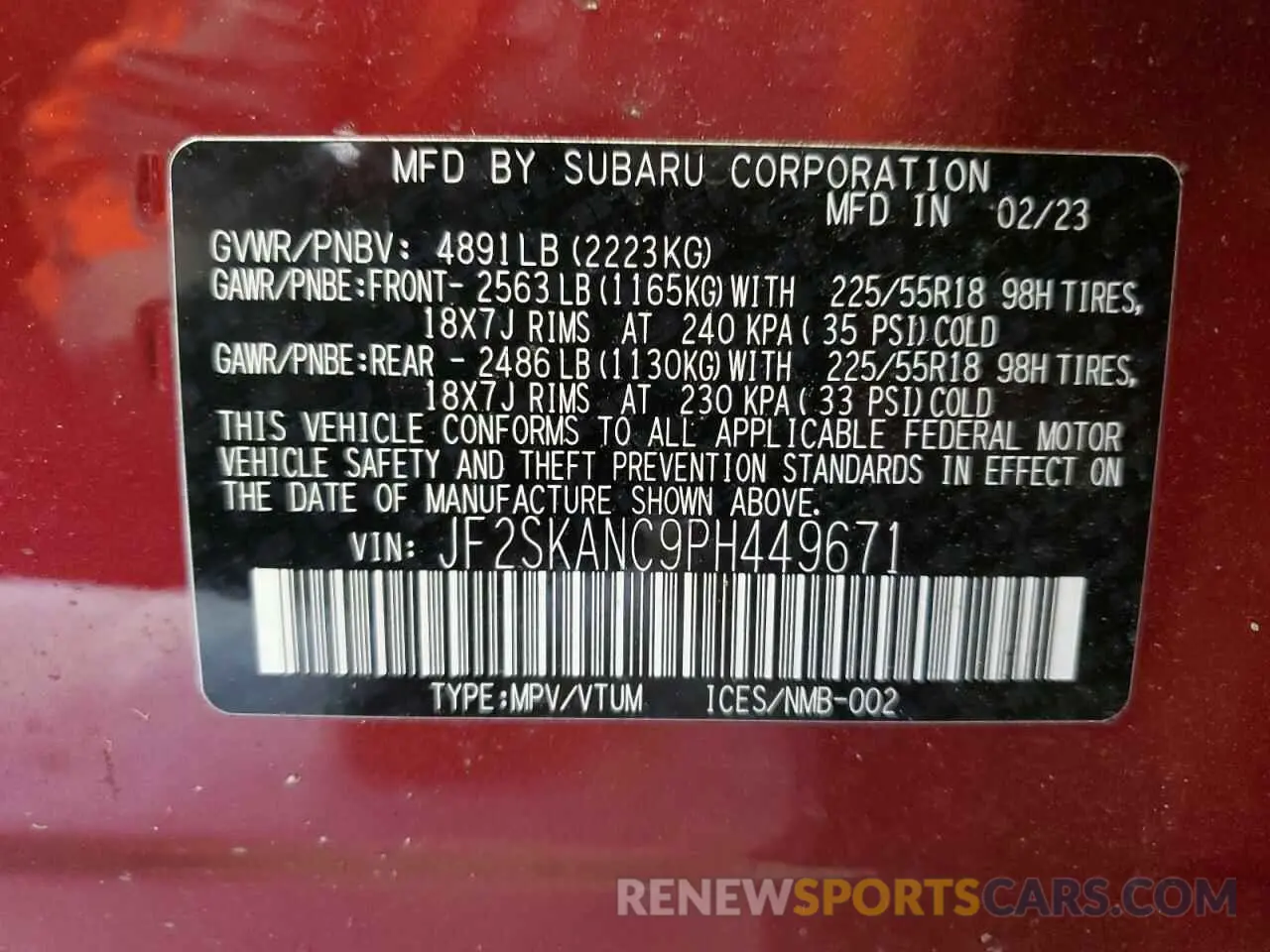 13 Photograph of a damaged car JF2SKANC9PH449671 SUBARU FORESTER 2023