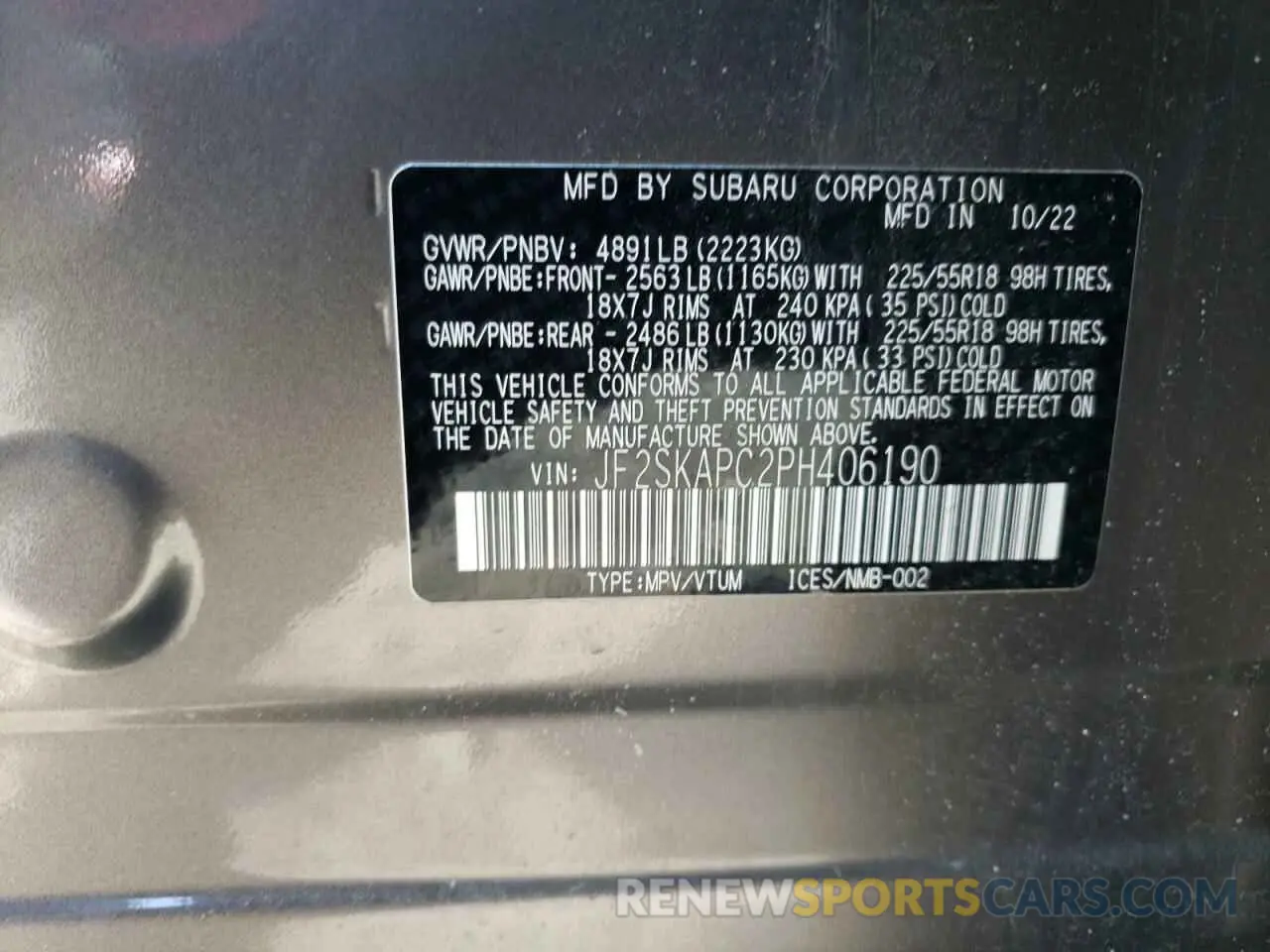 13 Photograph of a damaged car JF2SKAPC2PH406190 SUBARU FORESTER 2023