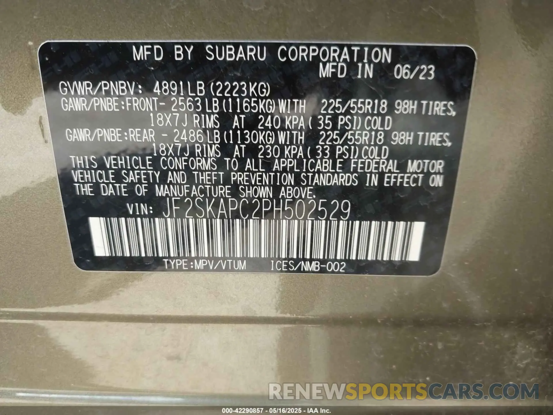 9 Фотография поврежденного автомобиля JF2SKAPC2PH502529 SUBARU FORESTER 2023