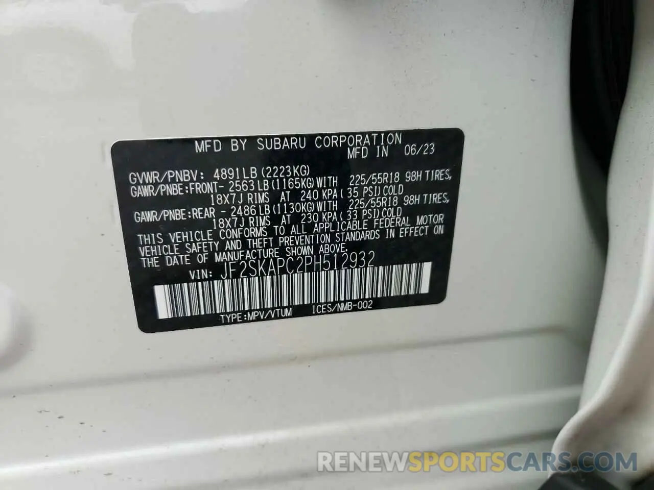 14 Photograph of a damaged car JF2SKAPC2PH512932 SUBARU FORESTER 2023