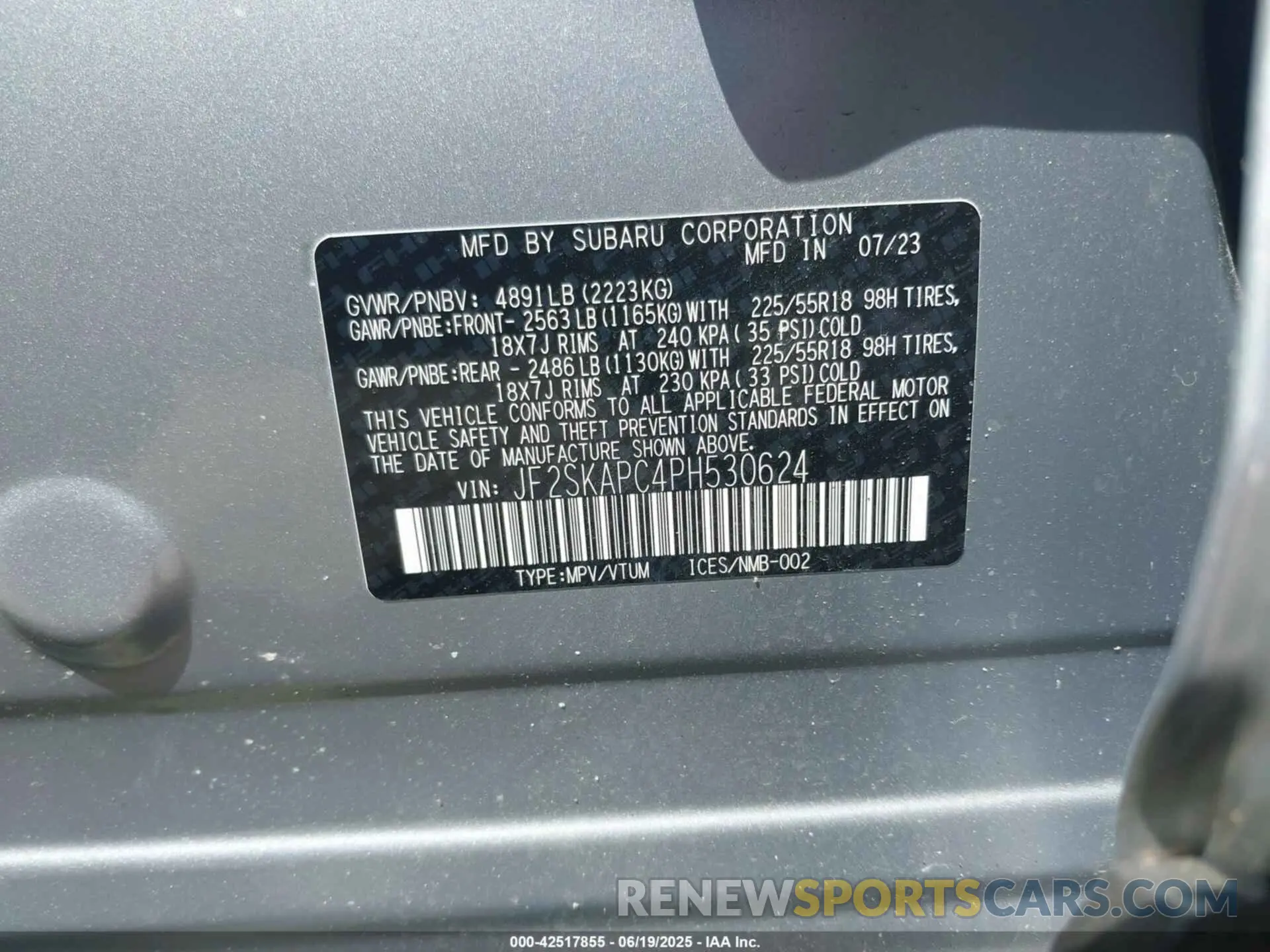 9 Фотография поврежденного автомобиля JF2SKAPC4PH530624 SUBARU FORESTER 2023