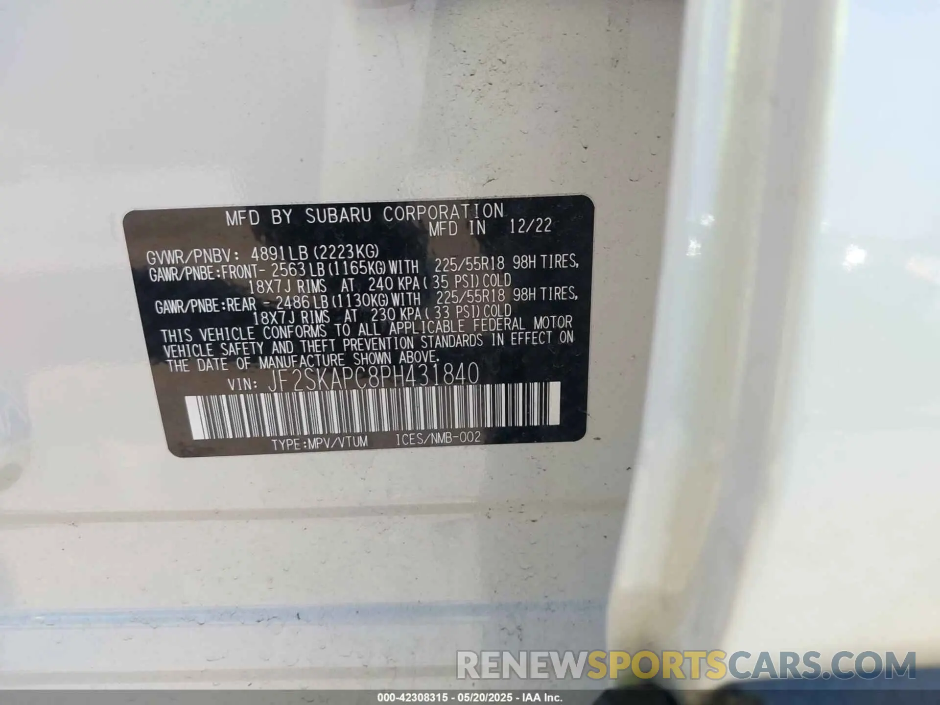9 Photograph of a damaged car JF2SKAPC8PH431840 SUBARU FORESTER 2023