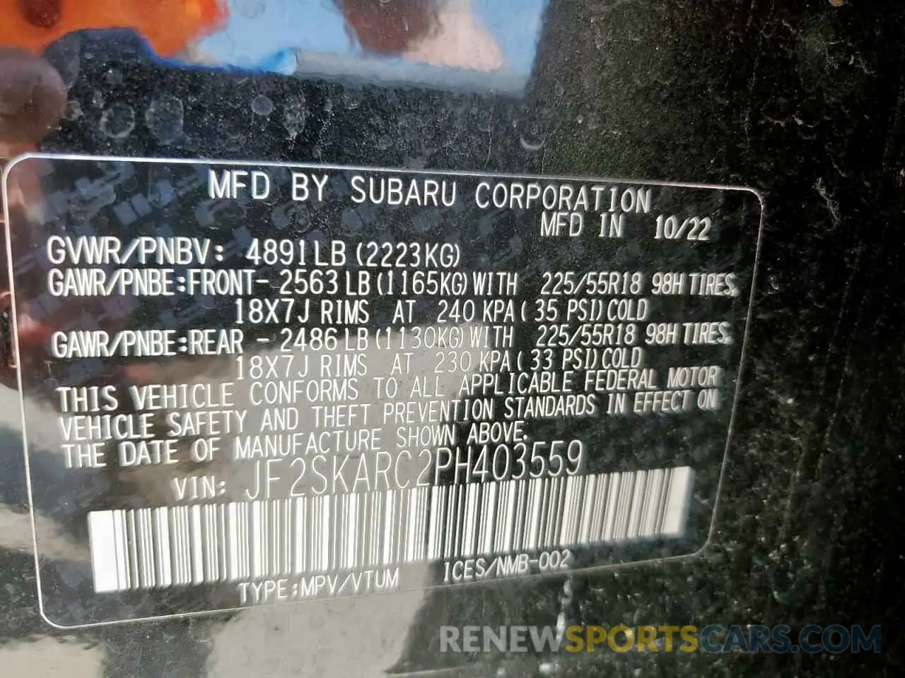14 Photograph of a damaged car JF2SKARC2PH403559 SUBARU FORESTER 2023
