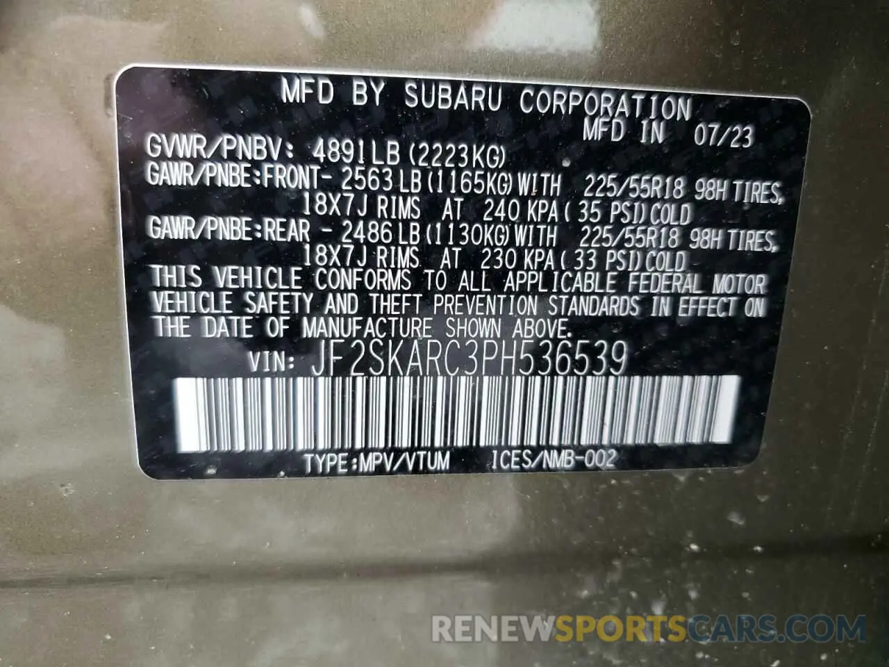 14 Фотография поврежденного автомобиля JF2SKARC3PH536539 SUBARU FORESTER 2023