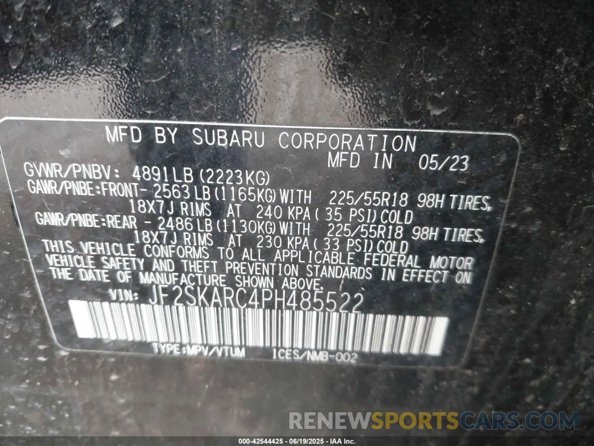 9 Photograph of a damaged car JF2SKARC4PH485522 SUBARU FORESTER 2023