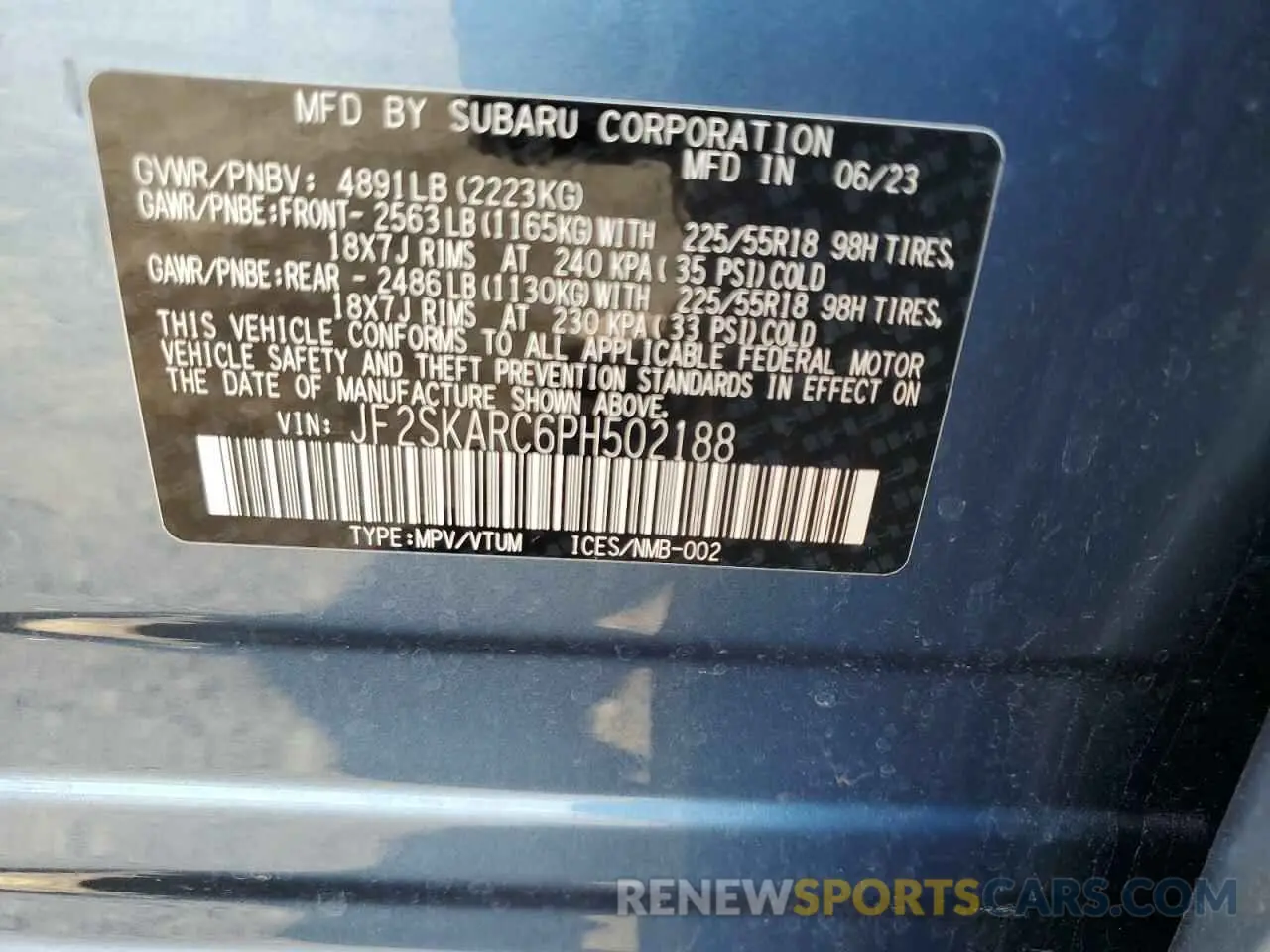 12 Photograph of a damaged car JF2SKARC6PH502188 SUBARU FORESTER 2023