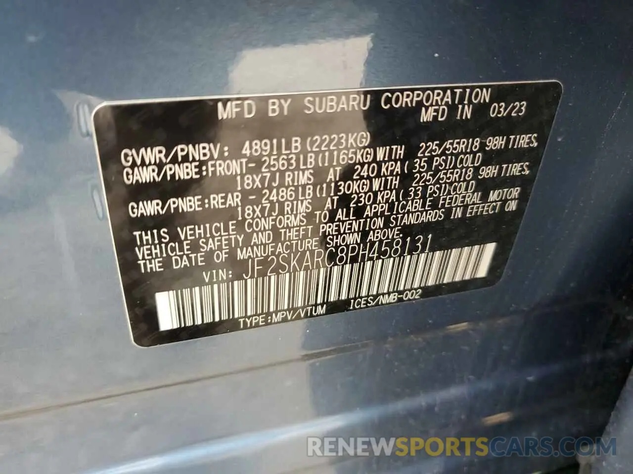 13 Фотография поврежденного автомобиля JF2SKARC8PH458131 SUBARU FORESTER 2023