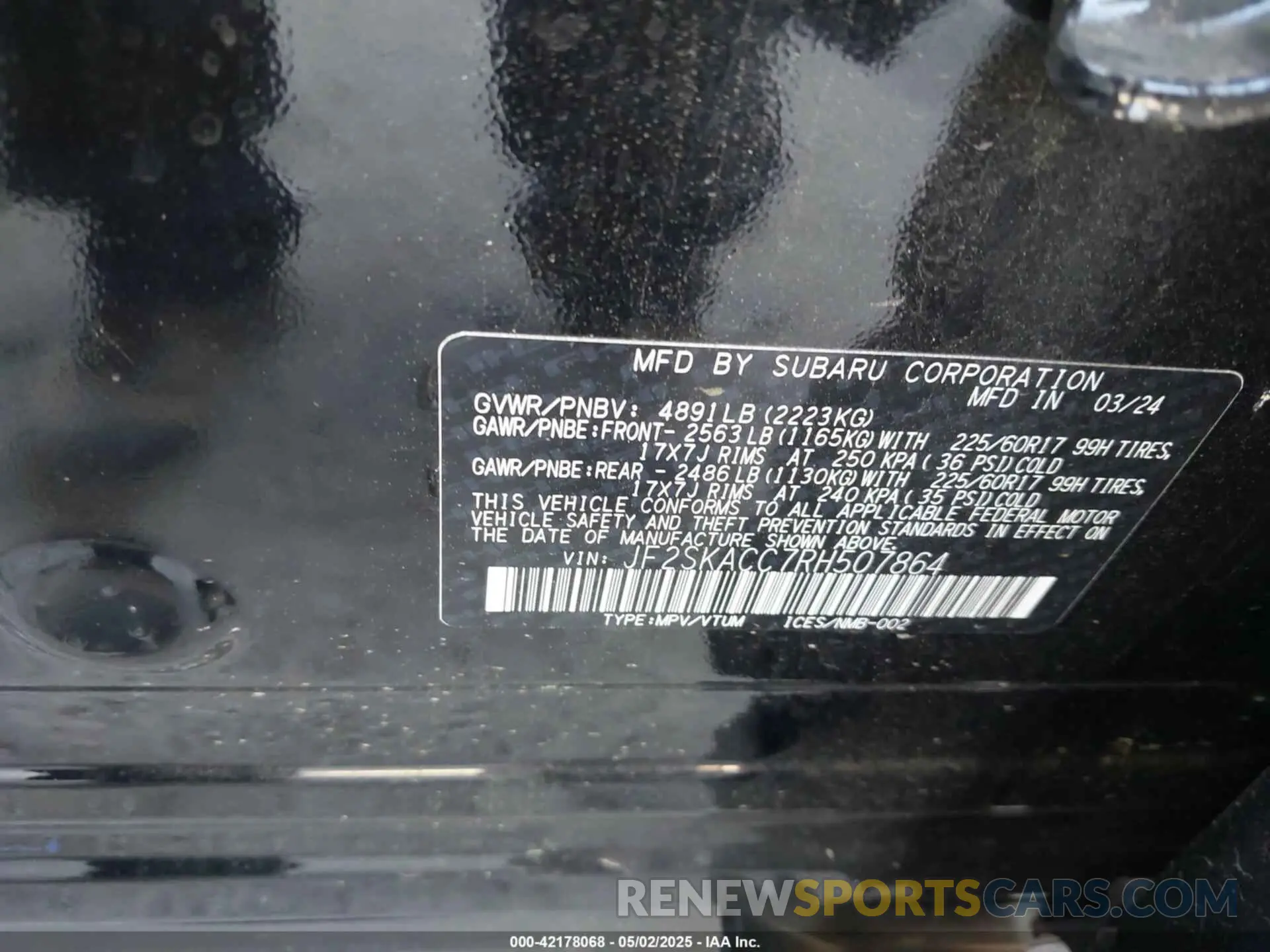 9 Photograph of a damaged car JF2SKACC7RH507864 SUBARU FORESTER 2024