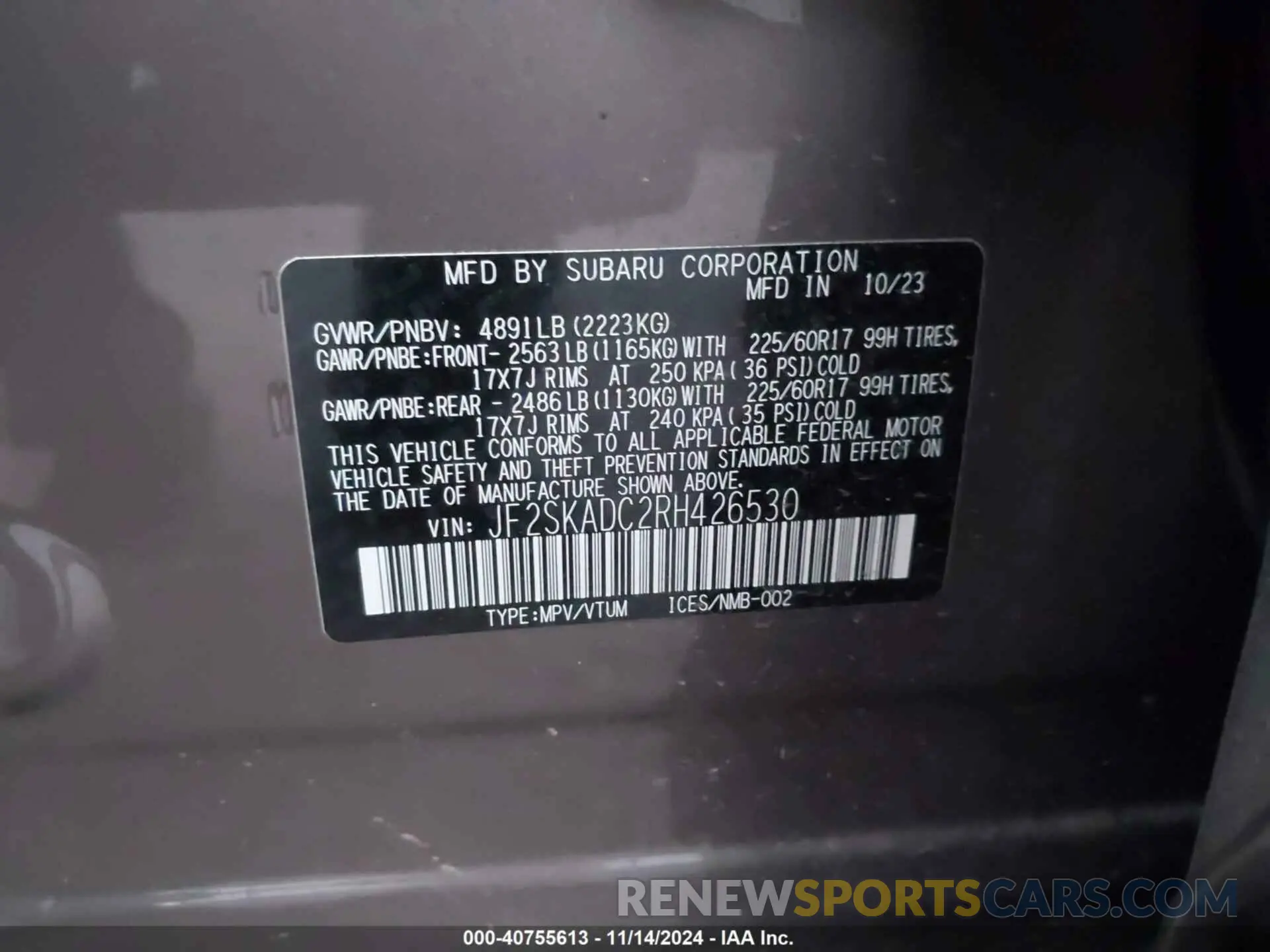 9 Photograph of a damaged car JF2SKADC2RH426530 SUBARU FORESTER 2024