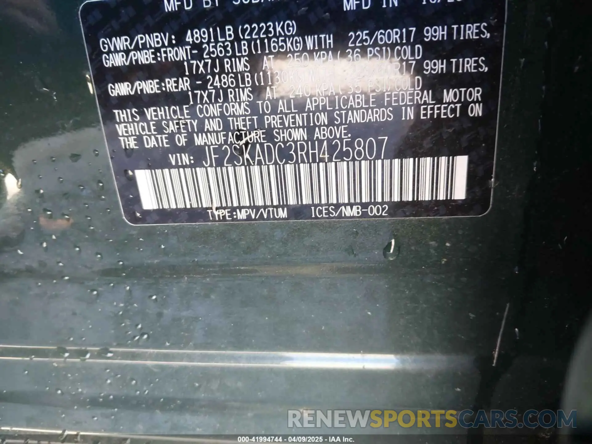 9 Photograph of a damaged car JF2SKADC3RH425807 SUBARU FORESTER 2024