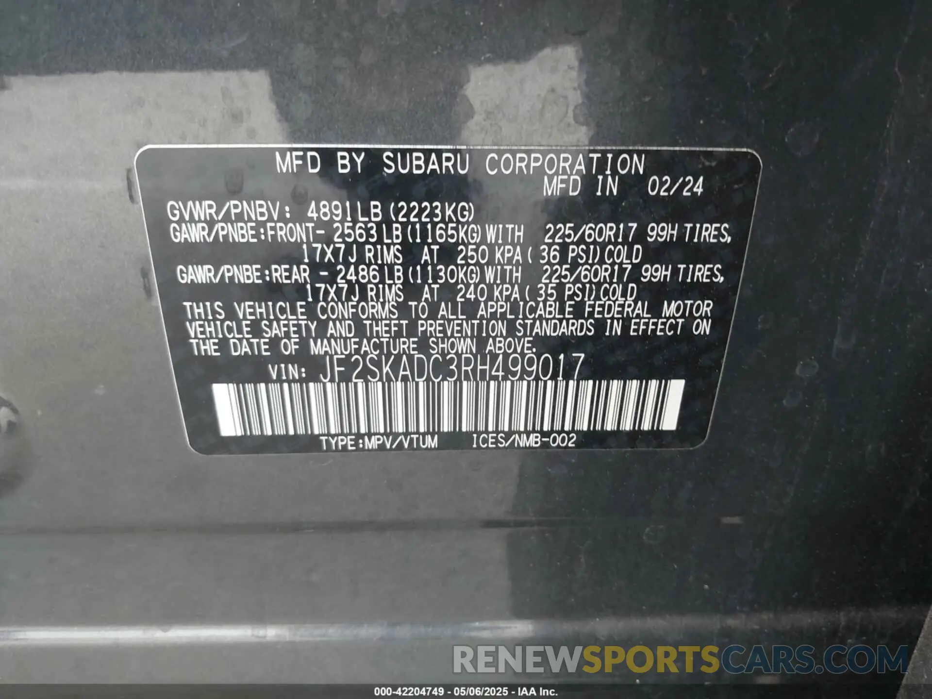 9 Photograph of a damaged car JF2SKADC3RH499017 SUBARU FORESTER 2024