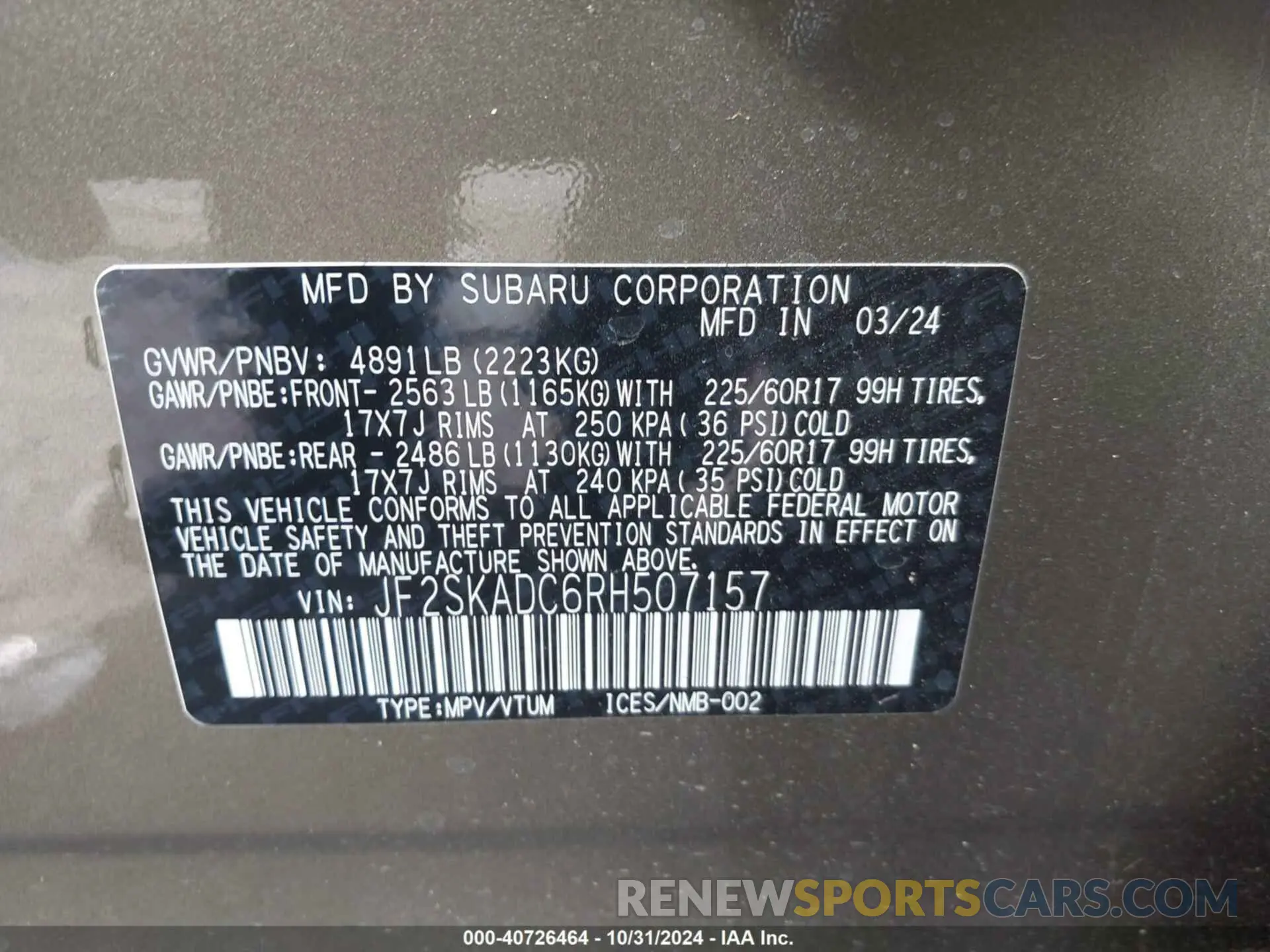 9 Photograph of a damaged car JF2SKADC4RH501101 SUBARU FORESTER 2024