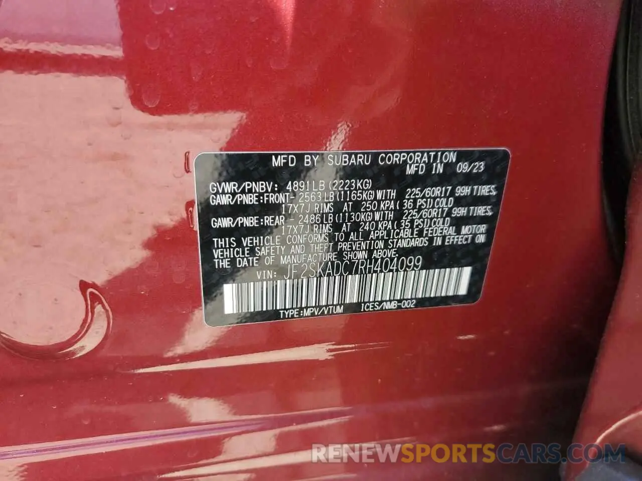 13 Photograph of a damaged car JF2SKADC7RH404099 SUBARU FORESTER 2024