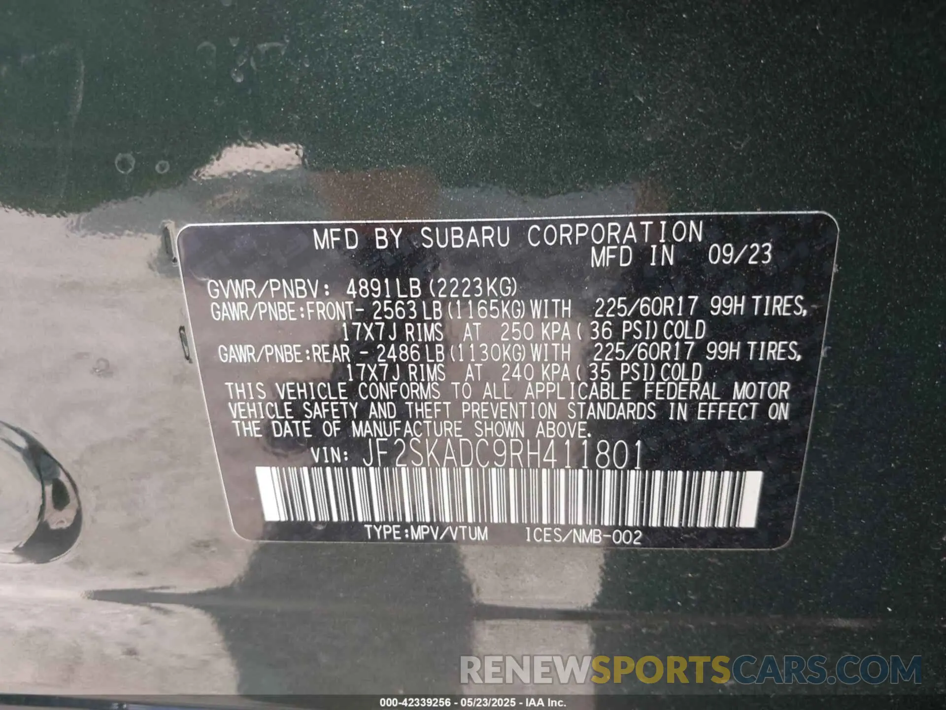 9 Фотография поврежденного автомобиля JF2SKADC9RH411801 SUBARU FORESTER 2024