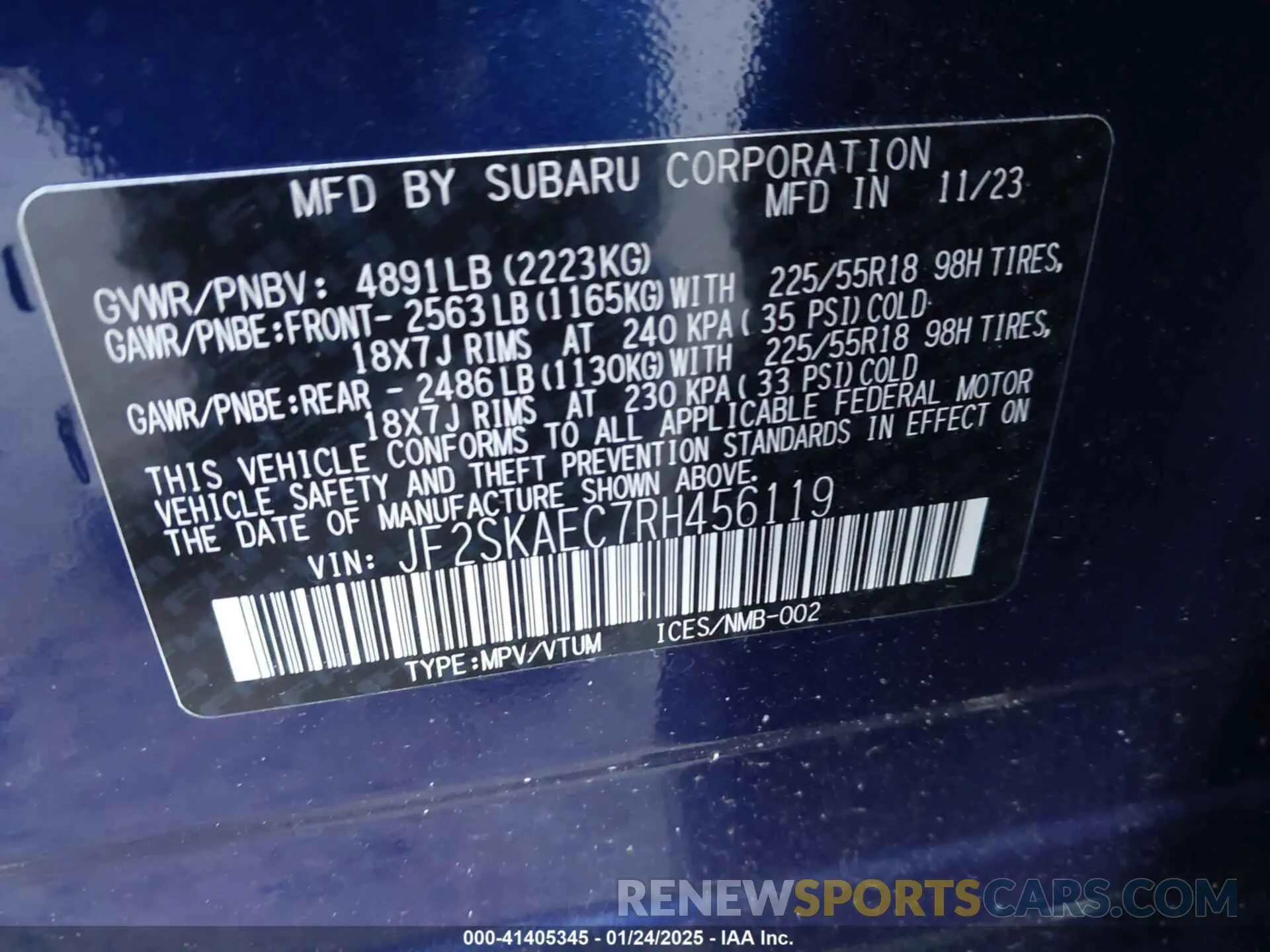 9 Фотография поврежденного автомобиля JF2SKAEC7RH456119 SUBARU FORESTER 2024