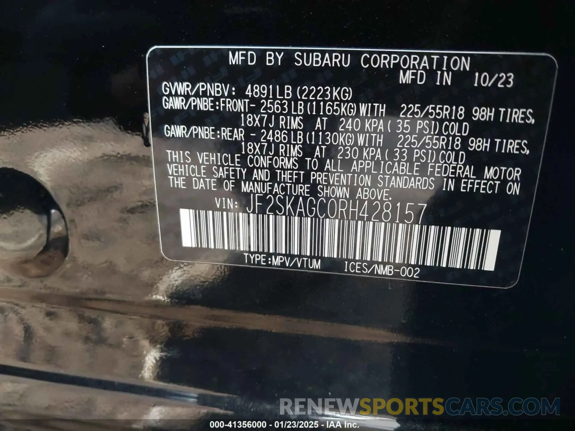 9 Фотография поврежденного автомобиля JF2SKAGC0RH428157 SUBARU FORESTER 2024
