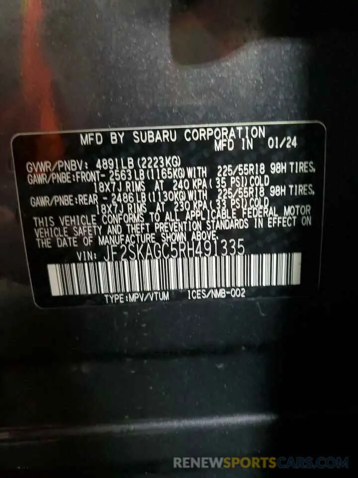 15 Фотография поврежденного автомобиля JF2SKAGC5RH491335 SUBARU FORESTER 2024