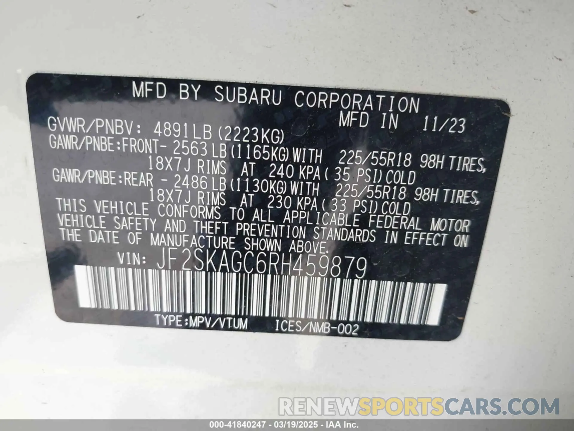 9 Photograph of a damaged car JF2SKAGC6RH459879 SUBARU FORESTER 2024