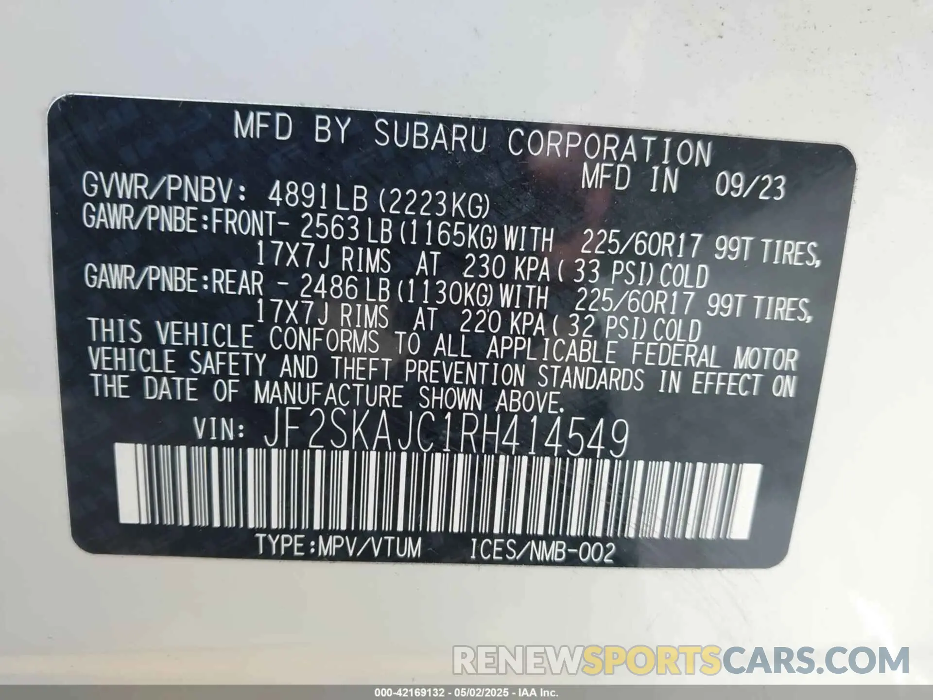 9 Photograph of a damaged car JF2SKAJC1RH414549 SUBARU FORESTER 2024