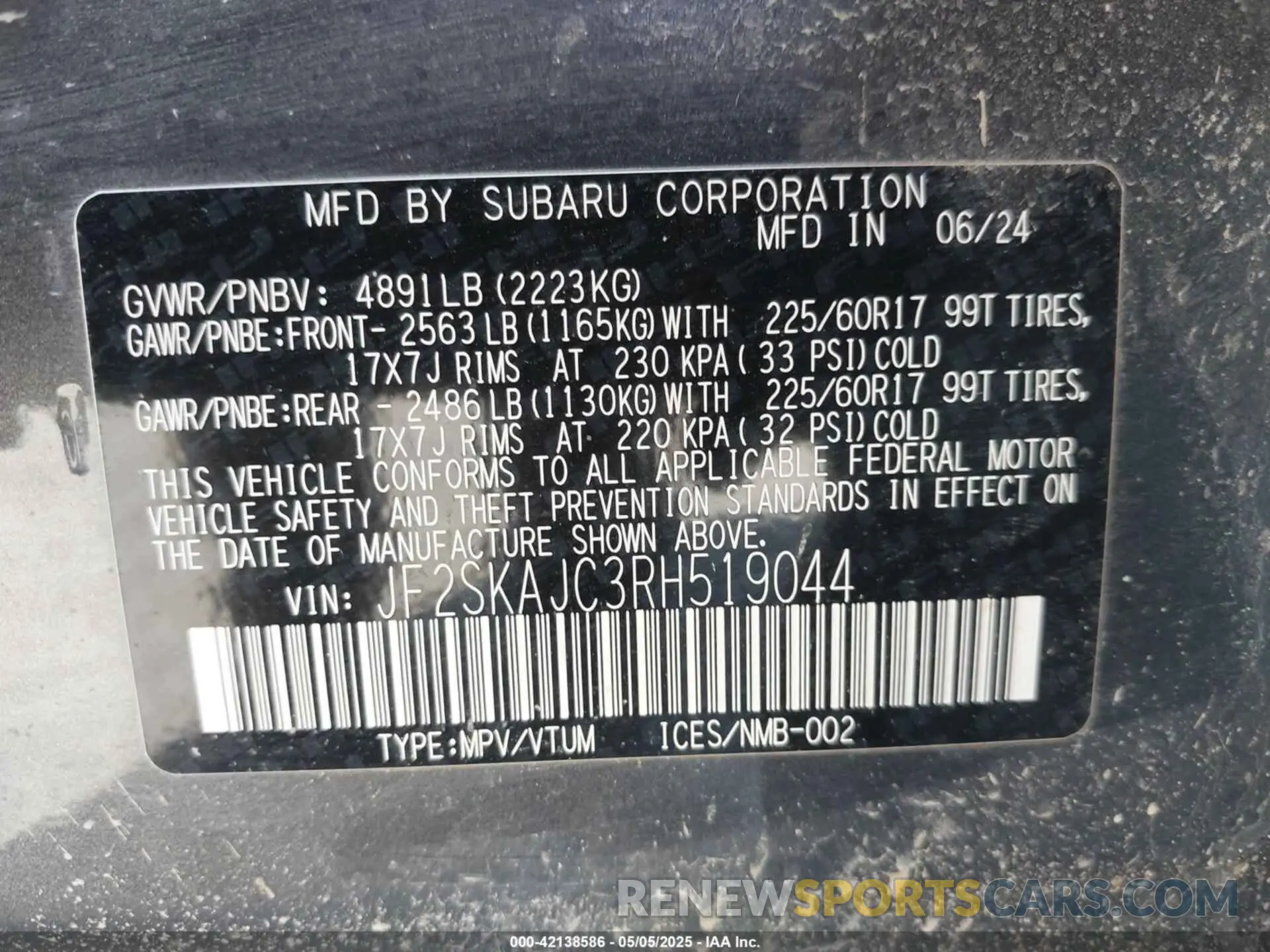 9 Photograph of a damaged car JF2SKAJC3RH519044 SUBARU FORESTER 2024