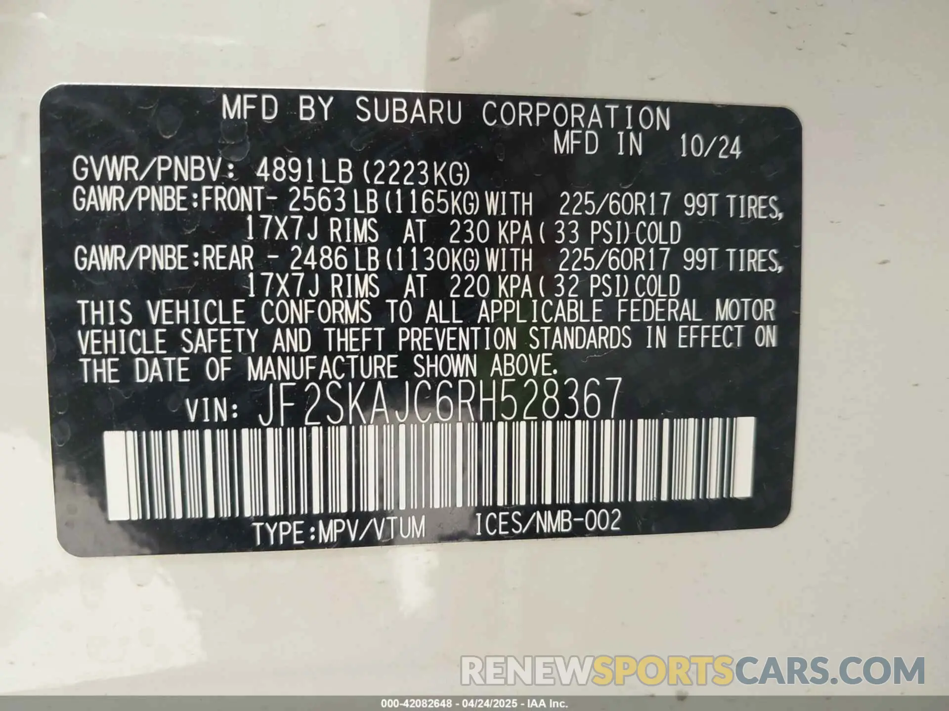 9 Photograph of a damaged car JF2SKAJC6RH528367 SUBARU FORESTER 2024