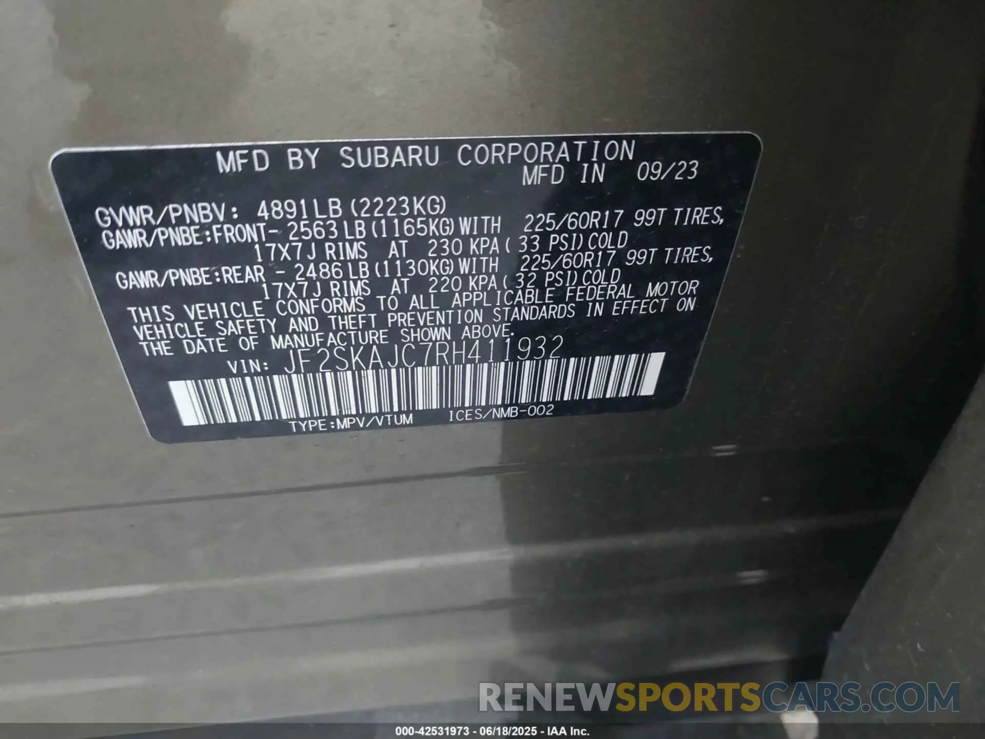 9 Photograph of a damaged car JF2SKAJC7RH411932 SUBARU FORESTER 2024