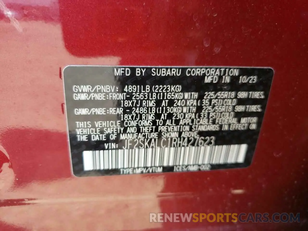 12 Photograph of a damaged car JF2SKALC1RH427623 SUBARU FORESTER 2024