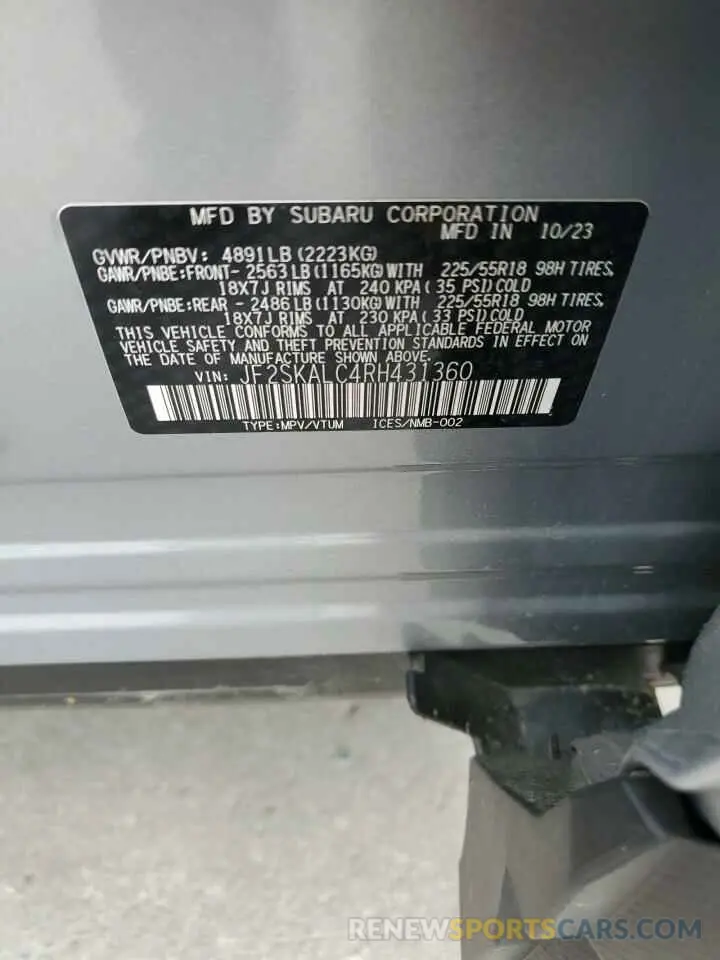13 Фотография поврежденного автомобиля JF2SKALC4RH431360 SUBARU FORESTER 2024