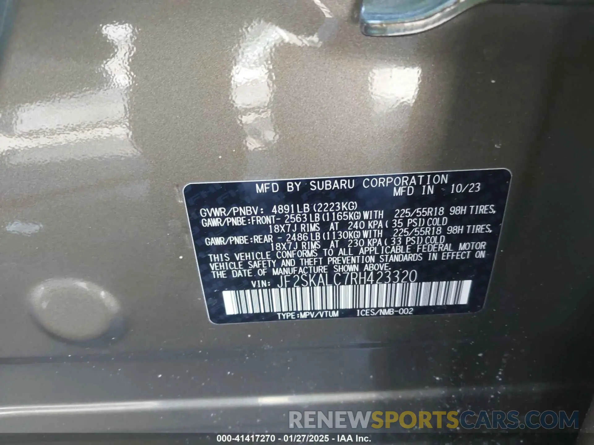 9 Фотография поврежденного автомобиля JF2SKALC7RH423320 SUBARU FORESTER 2024