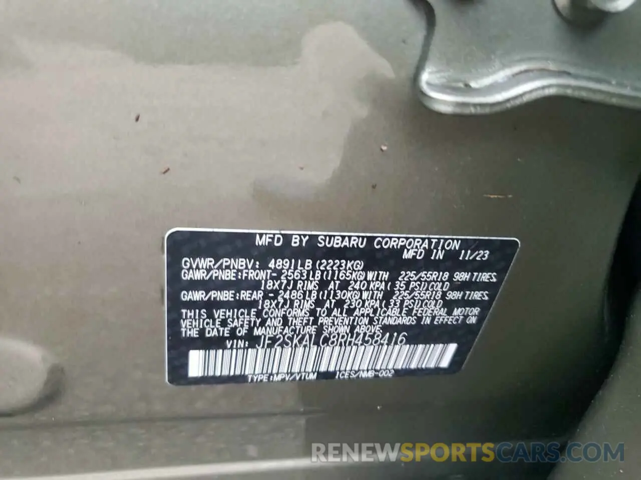 13 Photograph of a damaged car JF2SKALC8RH458416 SUBARU FORESTER 2024