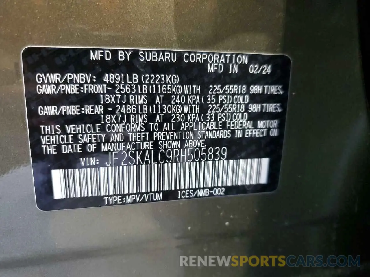 13 Photograph of a damaged car JF2SKALC9RH505839 SUBARU FORESTER 2024