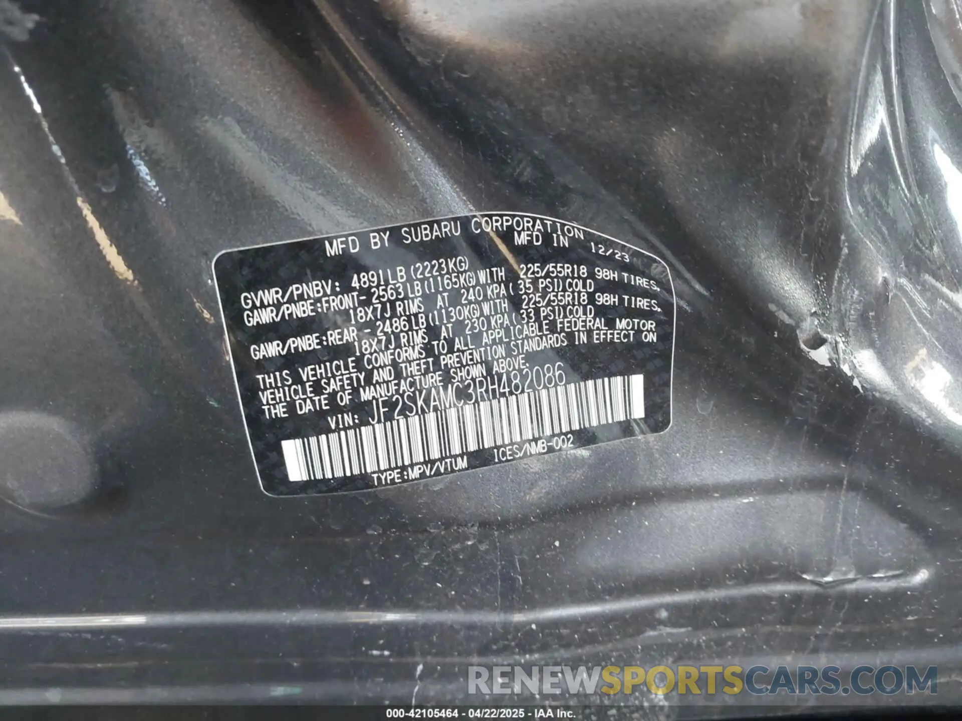 9 Photograph of a damaged car JF2SKAMC3RH482086 SUBARU FORESTER 2024