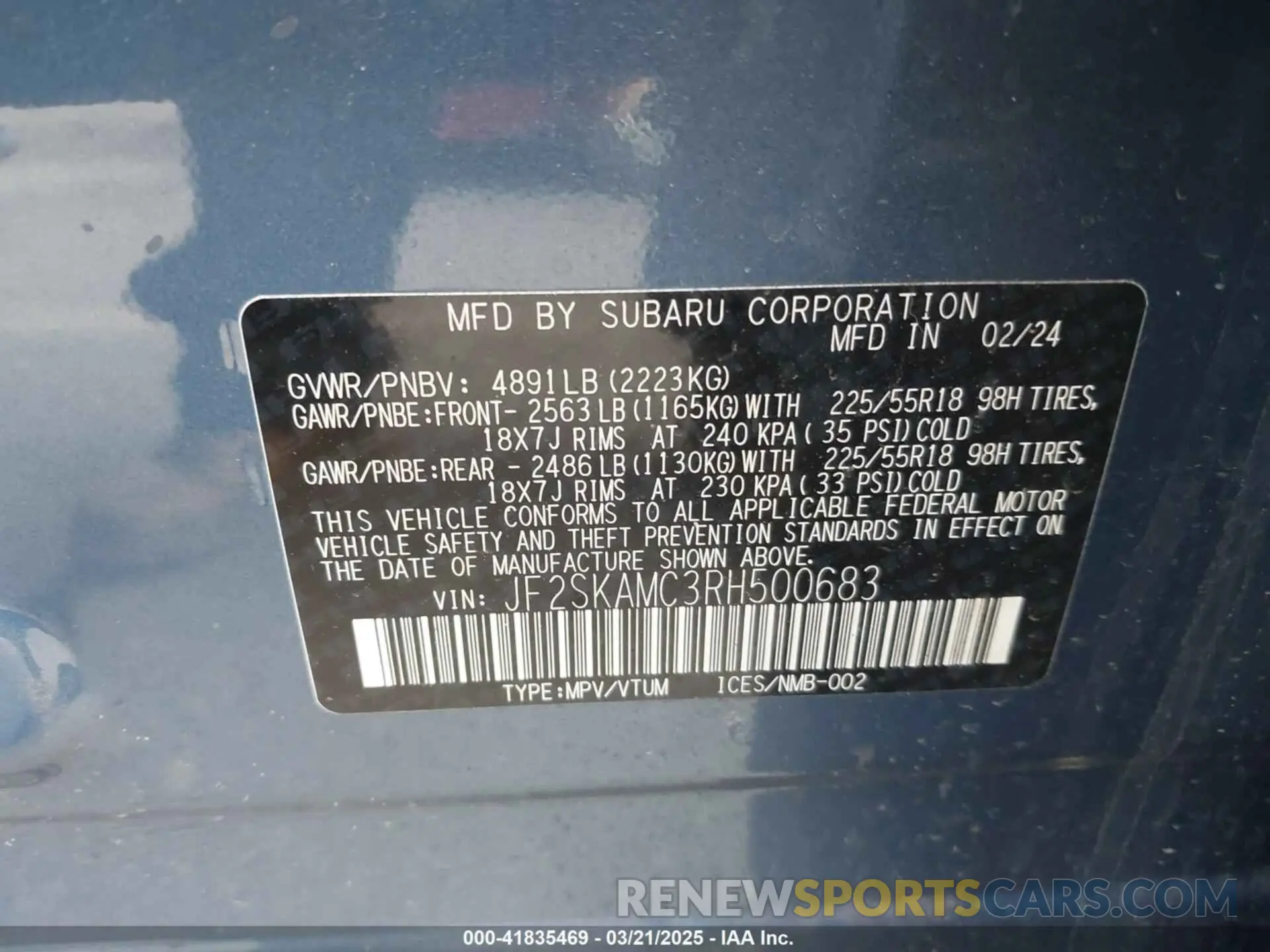 9 Фотография поврежденного автомобиля JF2SKAMC3RH500683 SUBARU FORESTER 2024