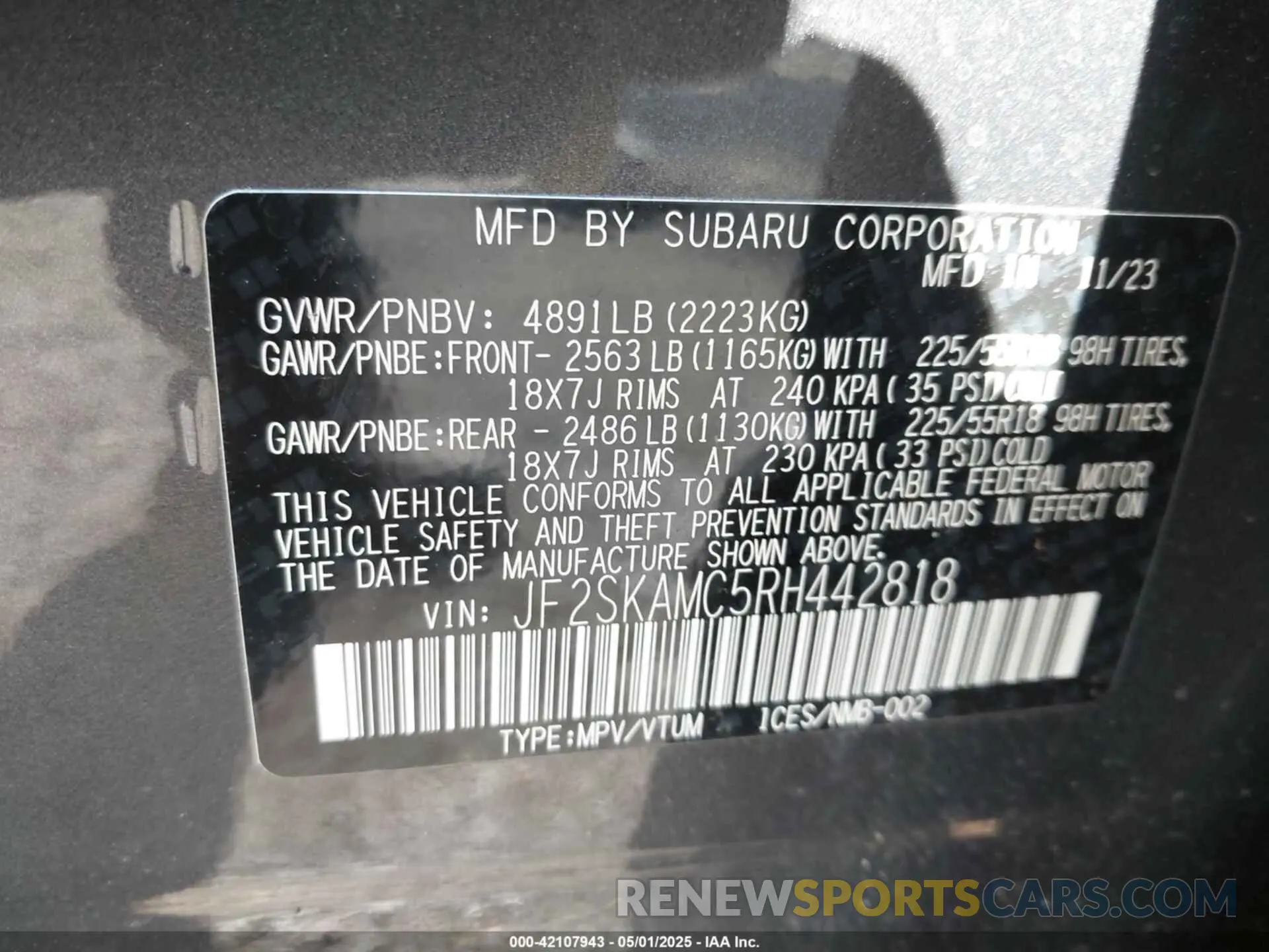 9 Photograph of a damaged car JF2SKAMC5RH442818 SUBARU FORESTER 2024