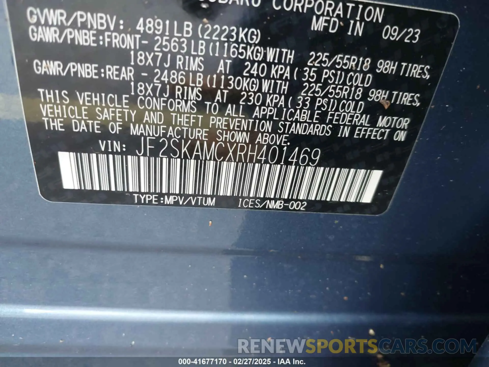 9 Фотография поврежденного автомобиля JF2SKAMCXRH401469 SUBARU FORESTER 2024