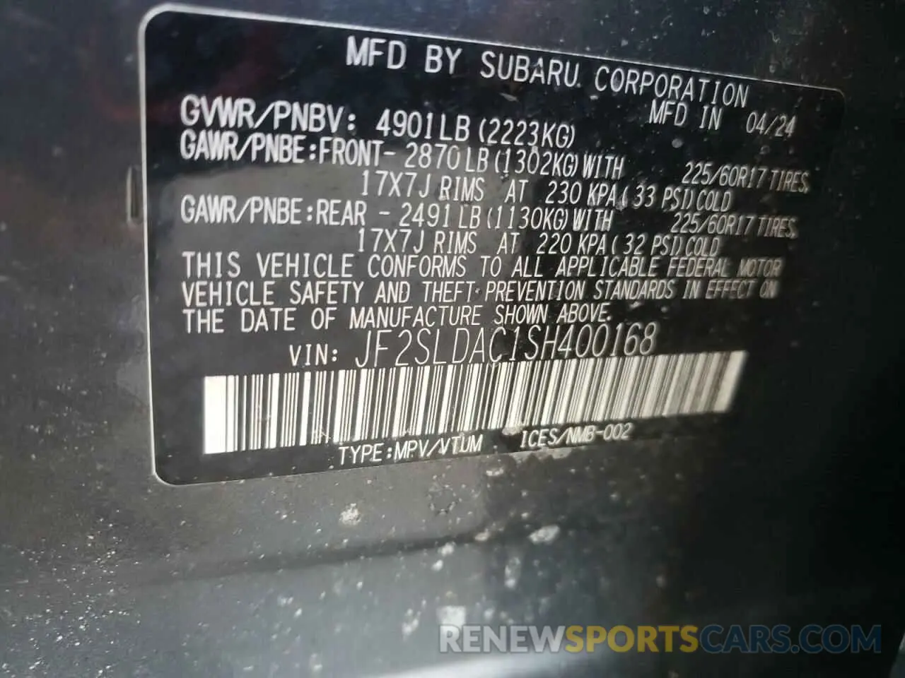 15 Фотография поврежденного автомобиля JF2SLDAC1SH400168 SUBARU FORESTER 2025