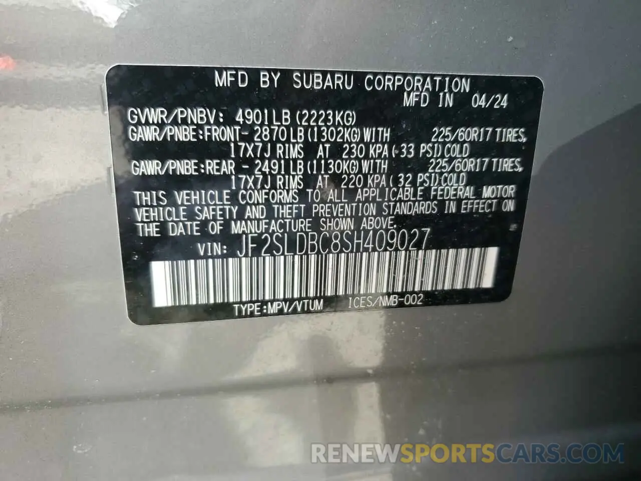 14 Photograph of a damaged car JF2SLDBC8SH409027 SUBARU FORESTER 2025