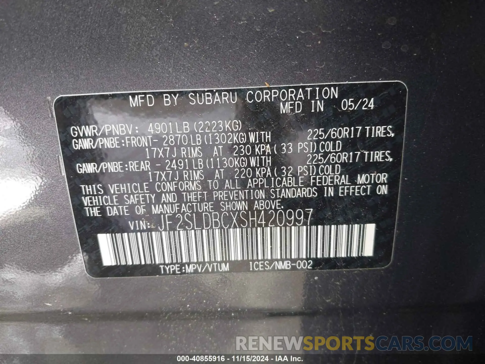 9 Фотография поврежденного автомобиля JF2SLDBCXSH420997 SUBARU FORESTER 2025