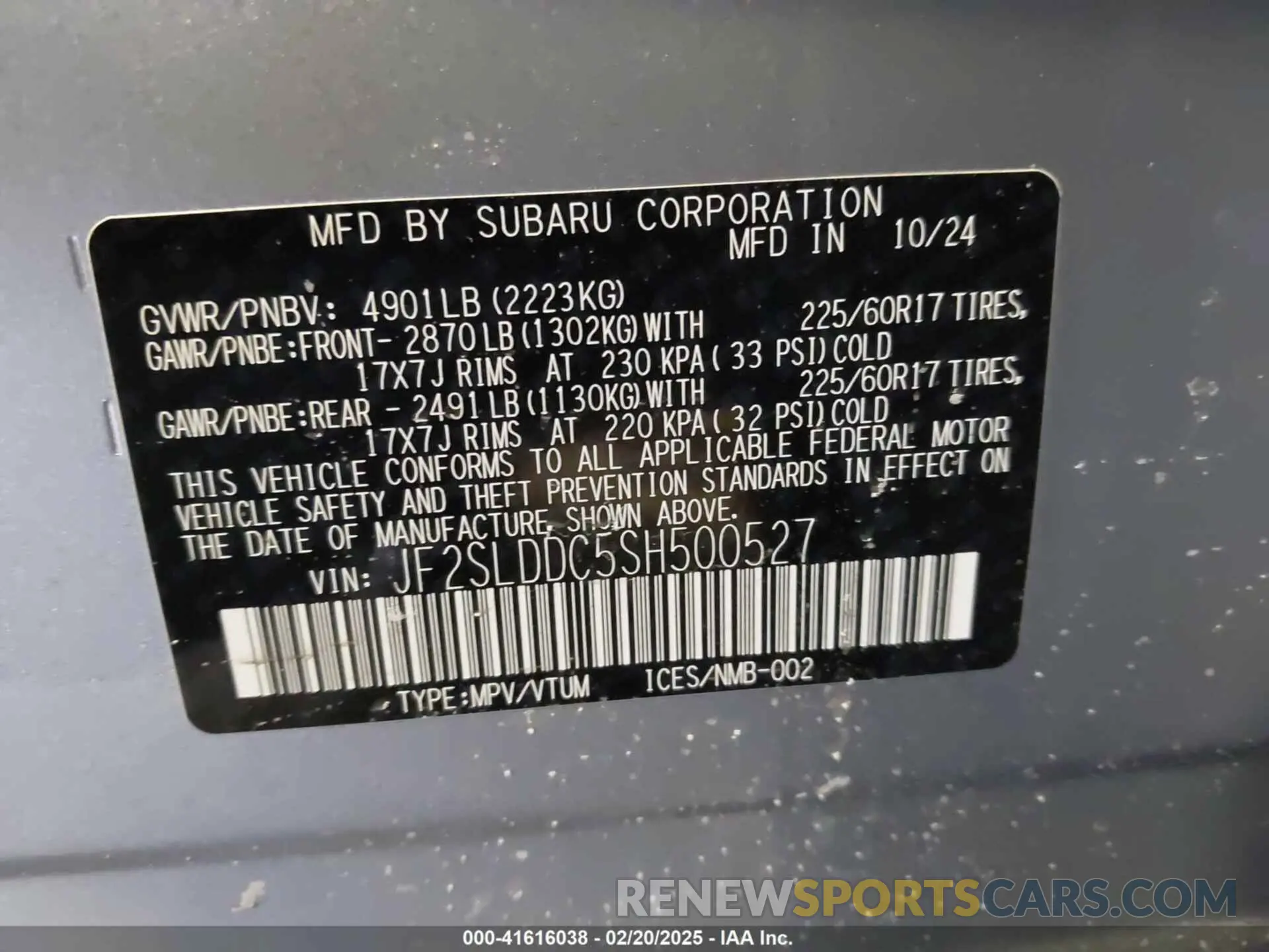 9 Фотография поврежденного автомобиля JF2SLDDC5SH500527 SUBARU FORESTER 2025