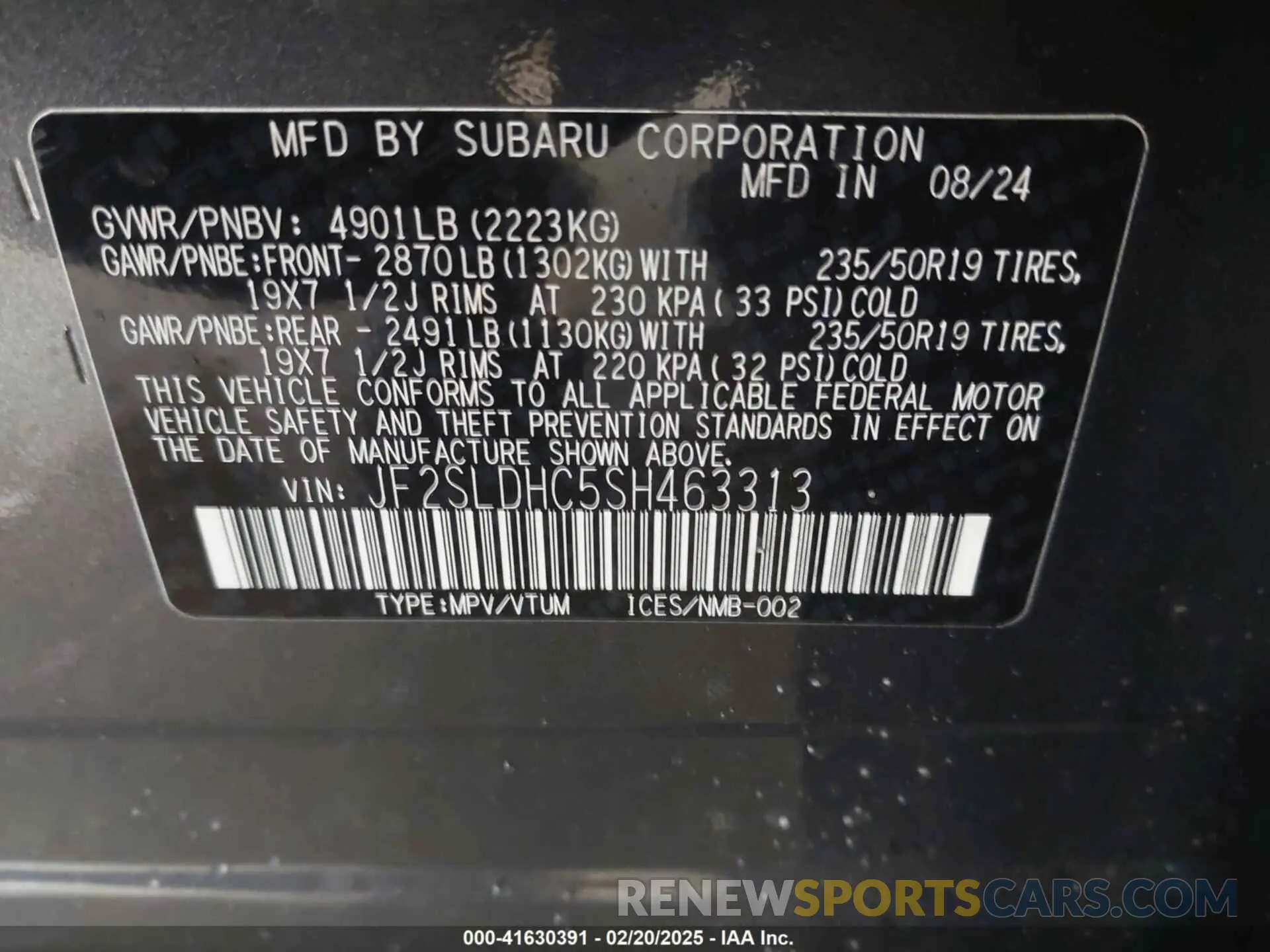 9 Фотография поврежденного автомобиля JF2SLDHC5SH463313 SUBARU FORESTER 2025