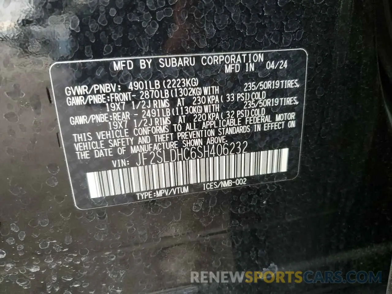 13 Photograph of a damaged car JF2SLDHC6SH406232 SUBARU FORESTER 2025