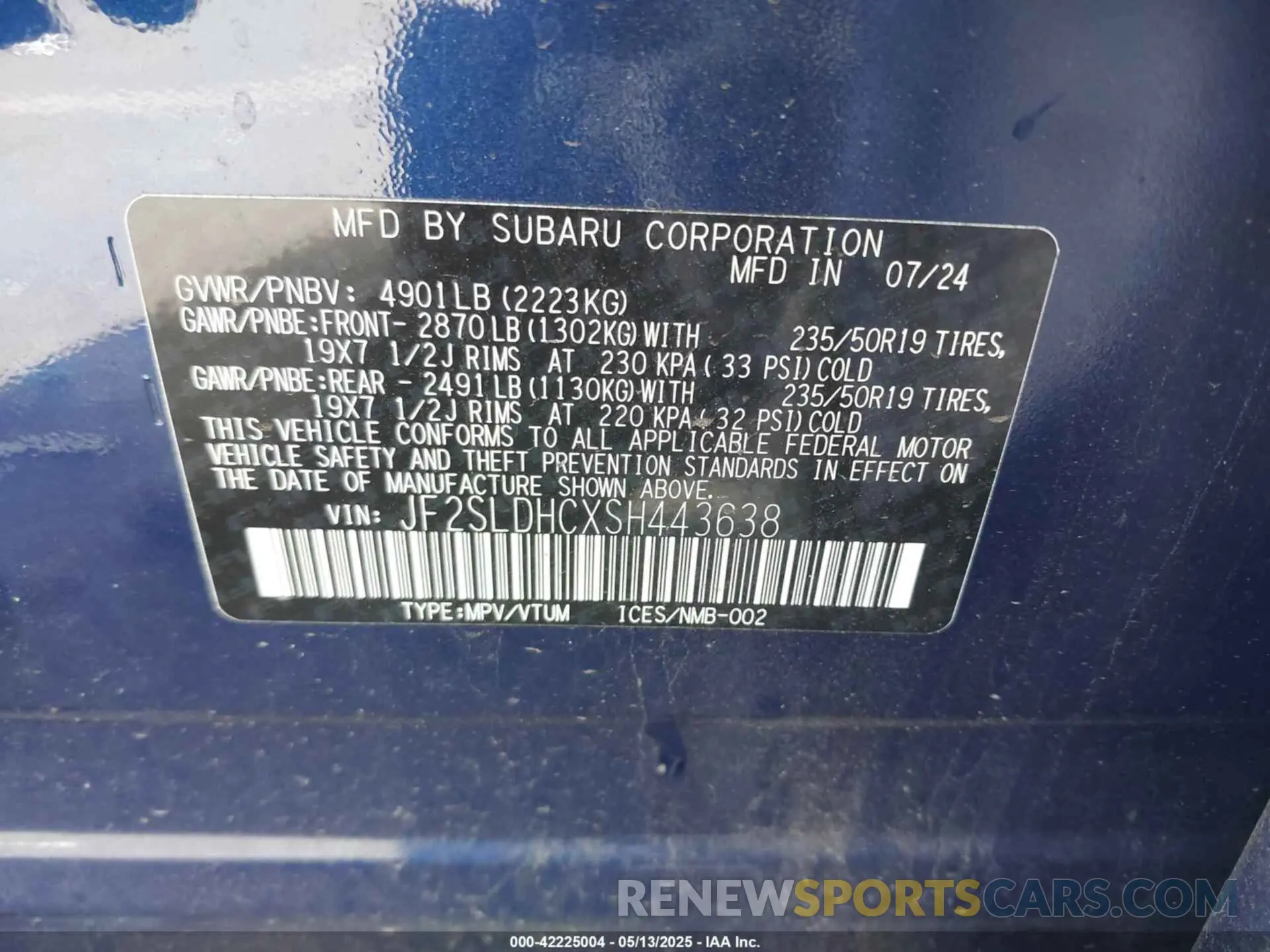 9 Photograph of a damaged car JF2SLDHCXSH443638 SUBARU FORESTER 2025