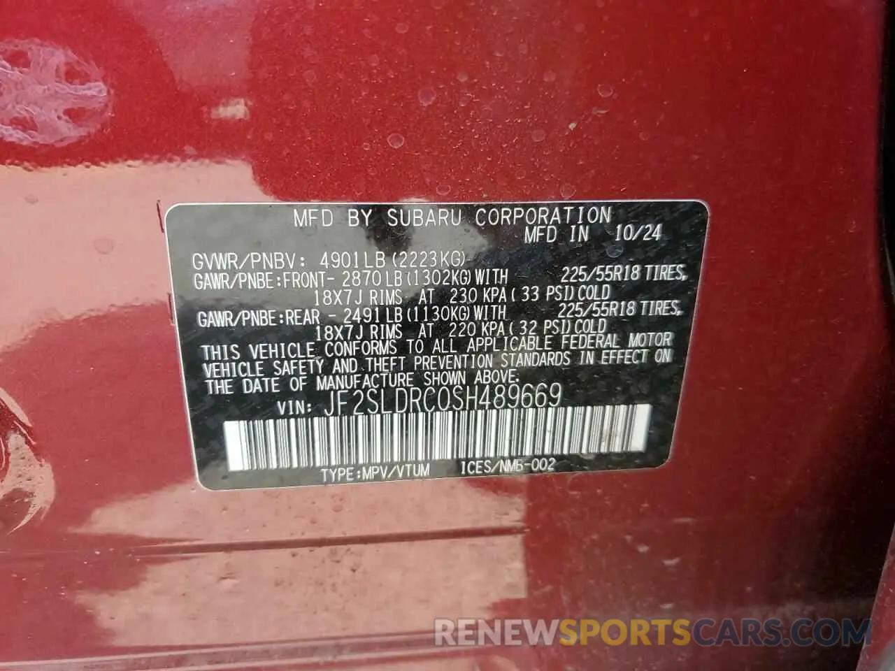 13 Photograph of a damaged car JF2SLDRC0SH489669 SUBARU FORESTER 2025