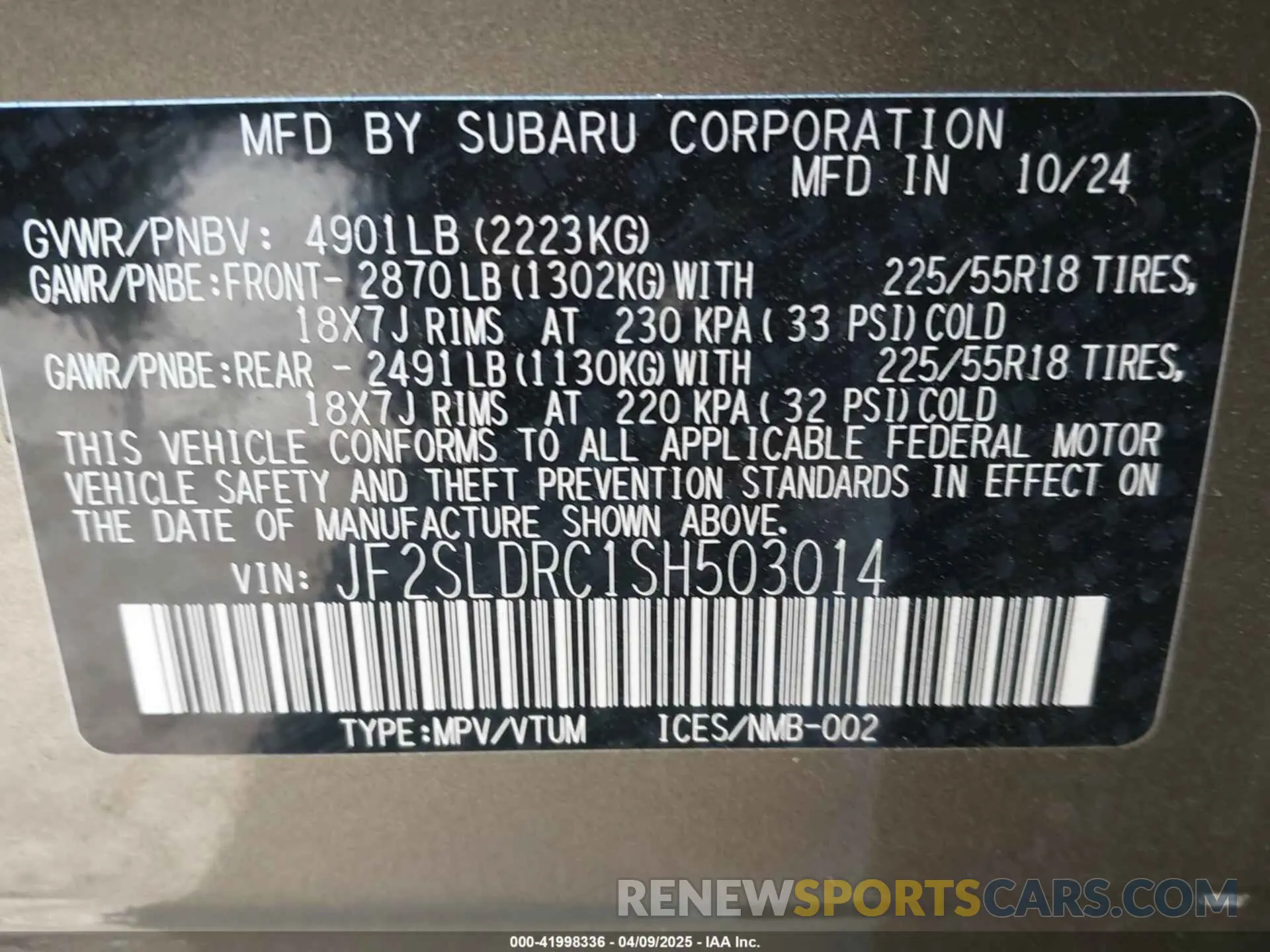 9 Photograph of a damaged car JF2SLDRC1SH503014 SUBARU FORESTER 2025