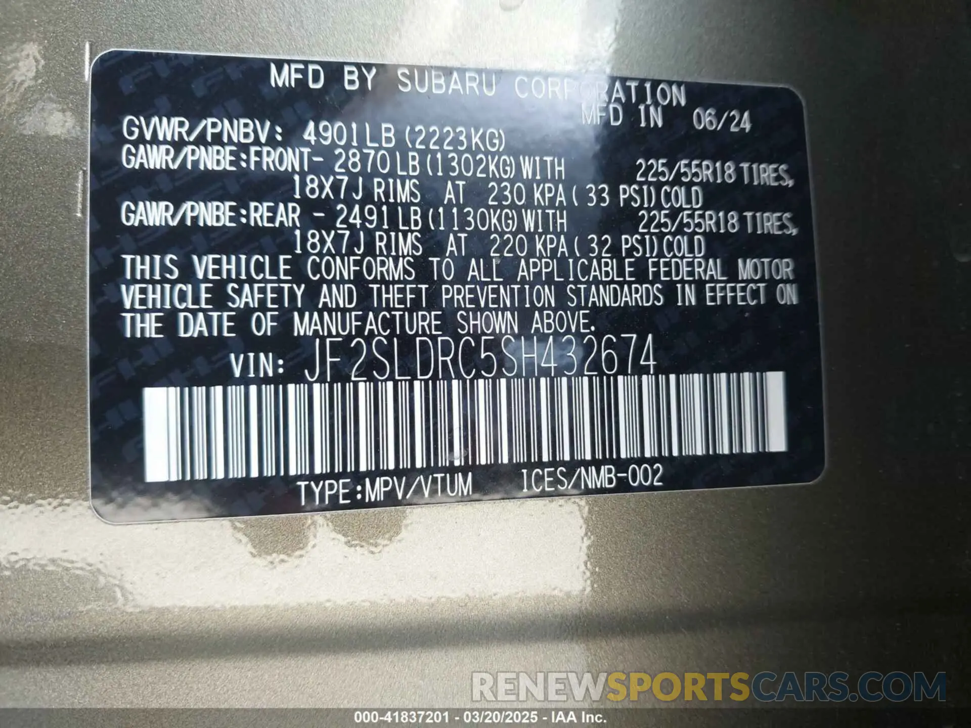 9 Фотография поврежденного автомобиля JF2SLDRC5SH432674 SUBARU FORESTER 2025