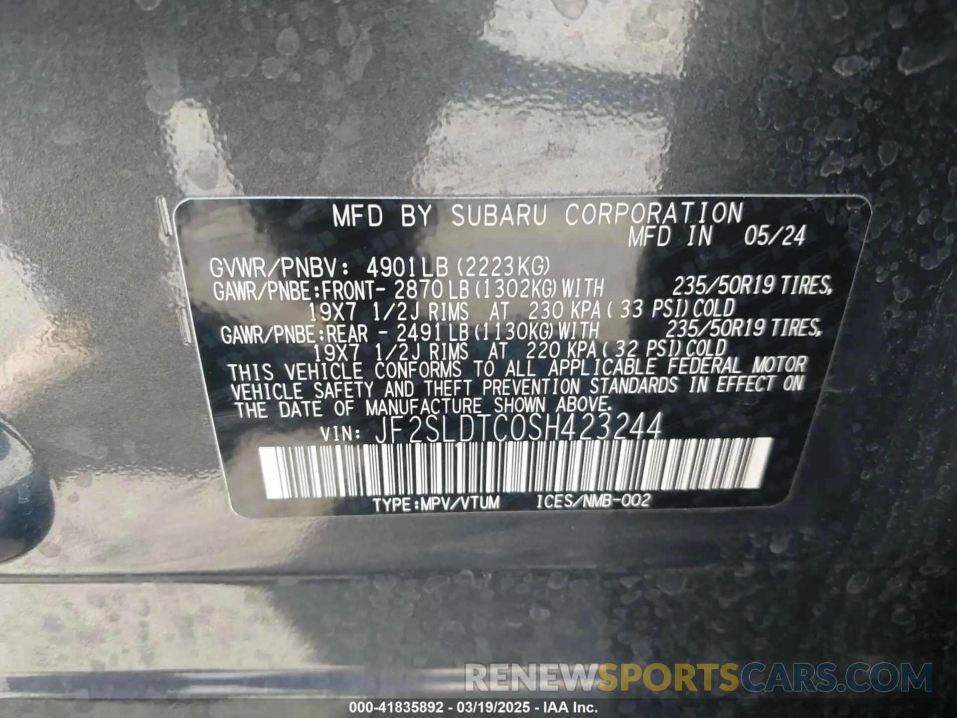 9 Фотография поврежденного автомобиля JF2SLDTC0SH423244 SUBARU FORESTER 2025