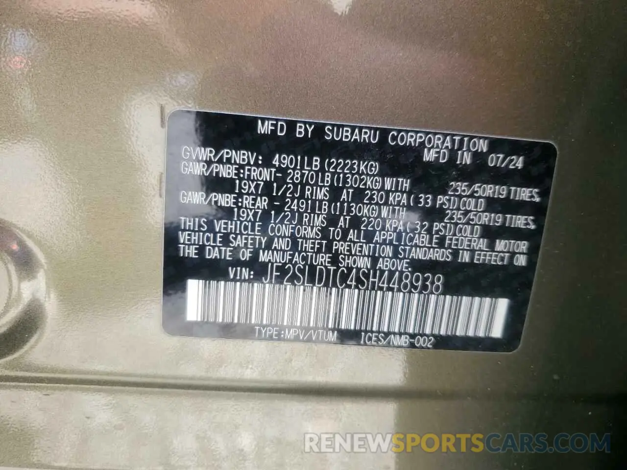 14 Photograph of a damaged car JF2SLDTC4SH448938 SUBARU FORESTER 2025
