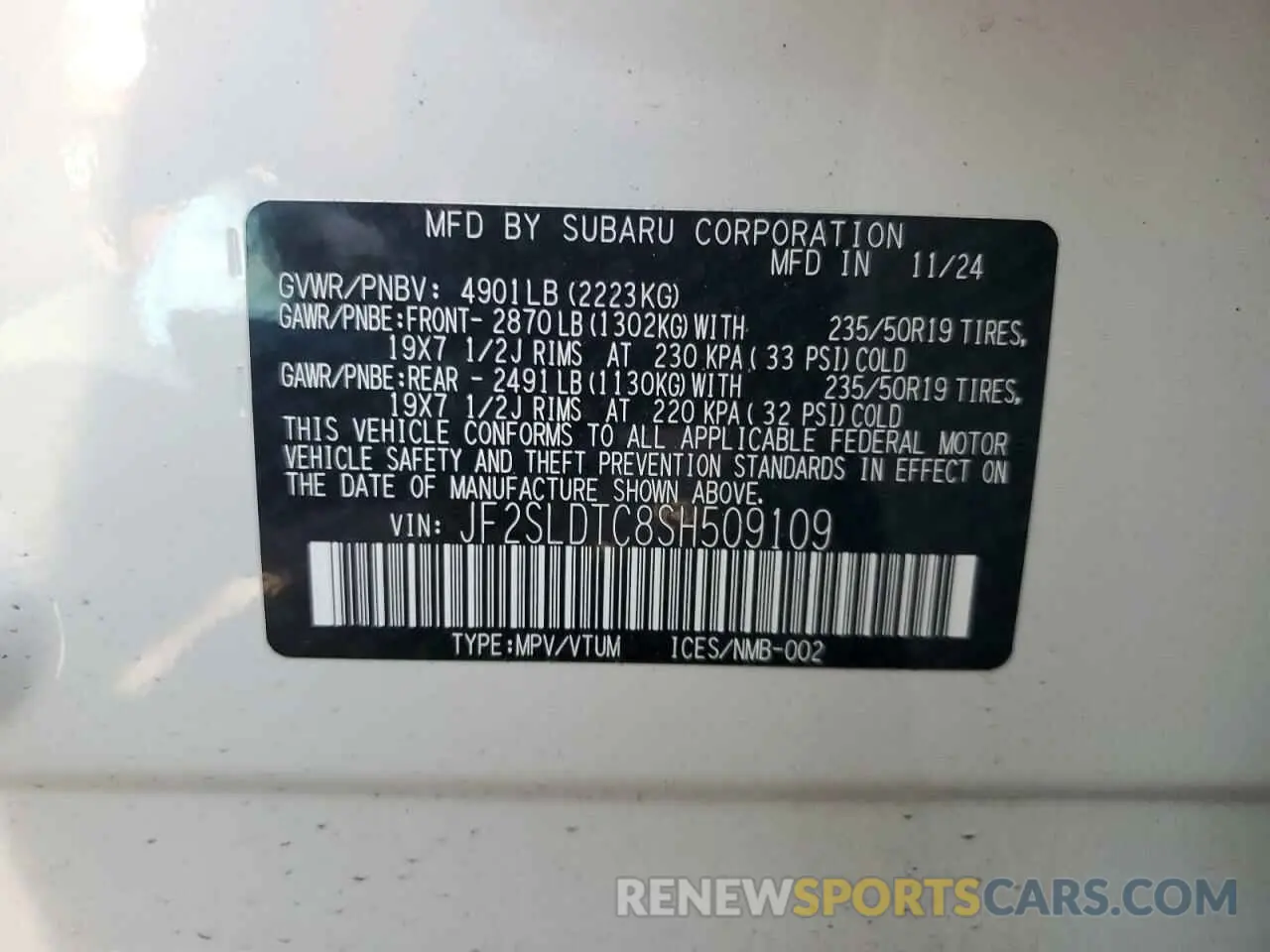 13 Photograph of a damaged car JF2SLDTC8SH509109 SUBARU FORESTER 2025