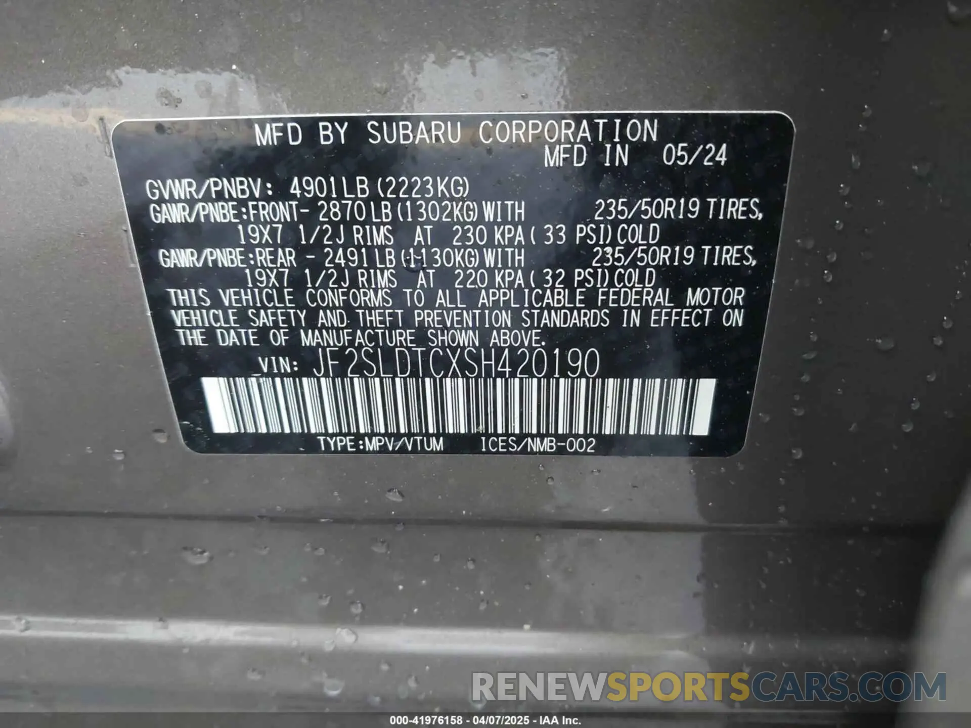 9 Фотография поврежденного автомобиля JF2SLDTCXSH420190 SUBARU FORESTER 2025