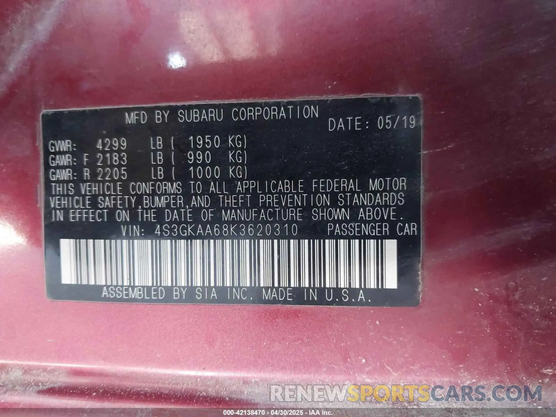 9 Фотография поврежденного автомобиля 4S3GKAA68K3620310 SUBARU IMPREZA 2019